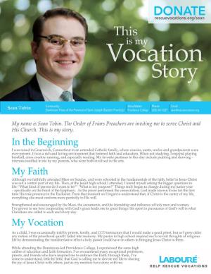 Donaterescuevocations.Org/Sean This Is My Vocation Story