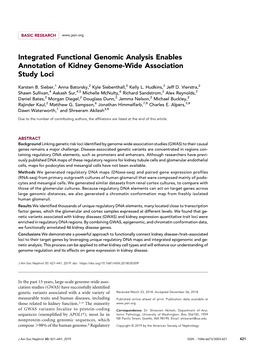 Integrated Functional Genomic Analysis Enables Annotation of Kidney Genome-Wide Association Study Loci