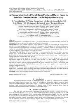 A Comparative Study of Use of Bucks Fascia and Dartos Fascia to Reinforce Urethral Suture Line in Hypospadias Surgery