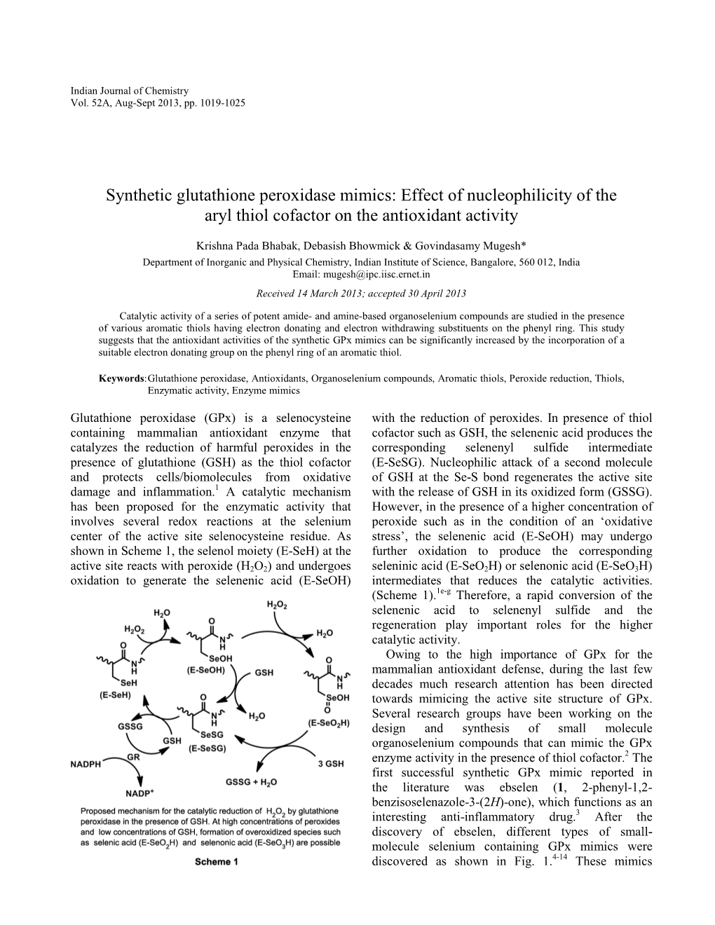 Effect of Nucleophilicity of the Aryl Thiol Cofactor on the Antioxidant Activity