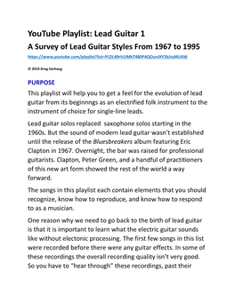 Youtube Playlist: Lead Guitar 1 a Survey of Lead Guitar Styles from 1967 to 1995