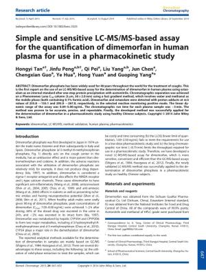 Simple and Sensitive LC-MS/MS-Based Assay for the Quantiﬁcation of Dimemorfan in Human Plasma for Use in a Pharmacokinetic Study