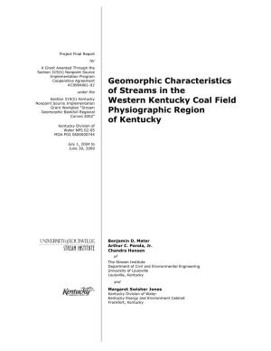 2. the Western Kentucky Coal Field Physiographic Region the WKCF Region Encompasses All Or Part of 20 Counties and Covers Roughly 4,800 Mi2