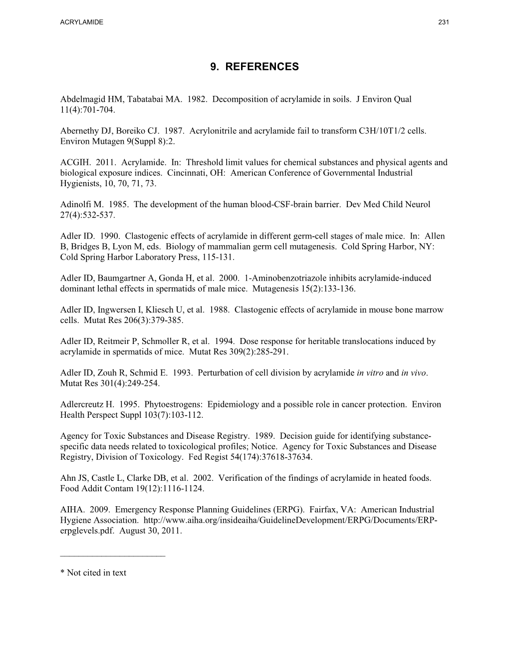 Draft Toxicological Profile for Acrylamide