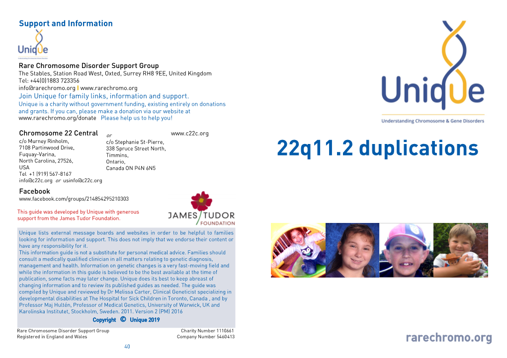 22Q11.2 Duplications North Carolina, 27526, Ontario, USA Canada on P4N 6N5 Tel +1 (919) 567-8167 Info@C22c.Org Or Usinfo@C22c.Org