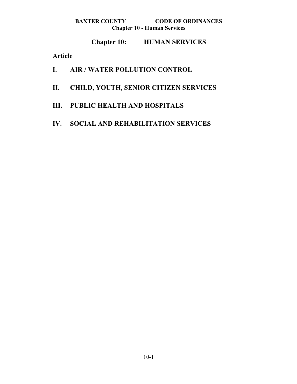 Chapter 10: HUMAN SERVICES Article I. AIR / WATER POLLUTION