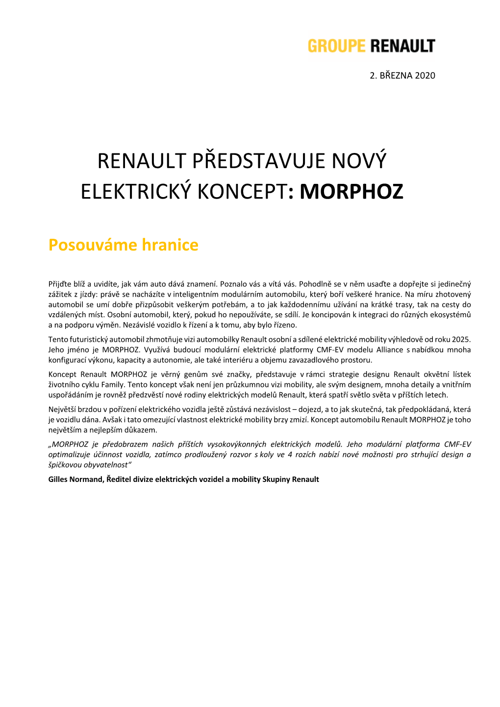 Renault Představuje Nový Elektrický Koncept: Morphoz