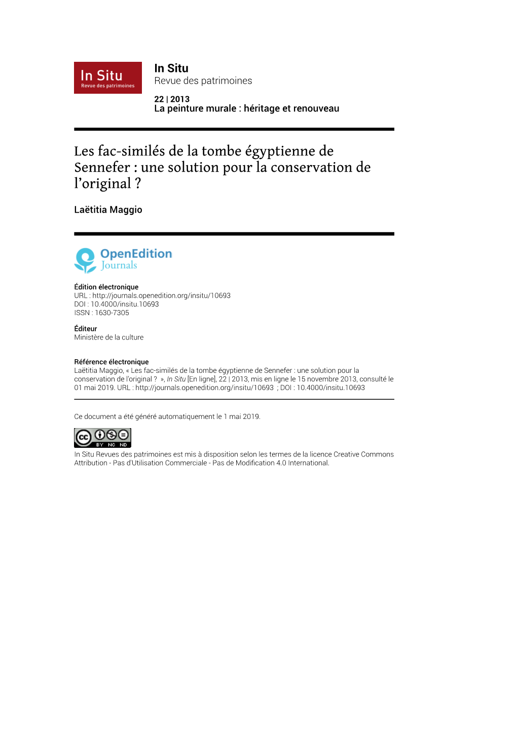 Les Fac-Similés De La Tombe Égyptienne De Sennefer : Une Solution Pour La Conservation De L’Original ?