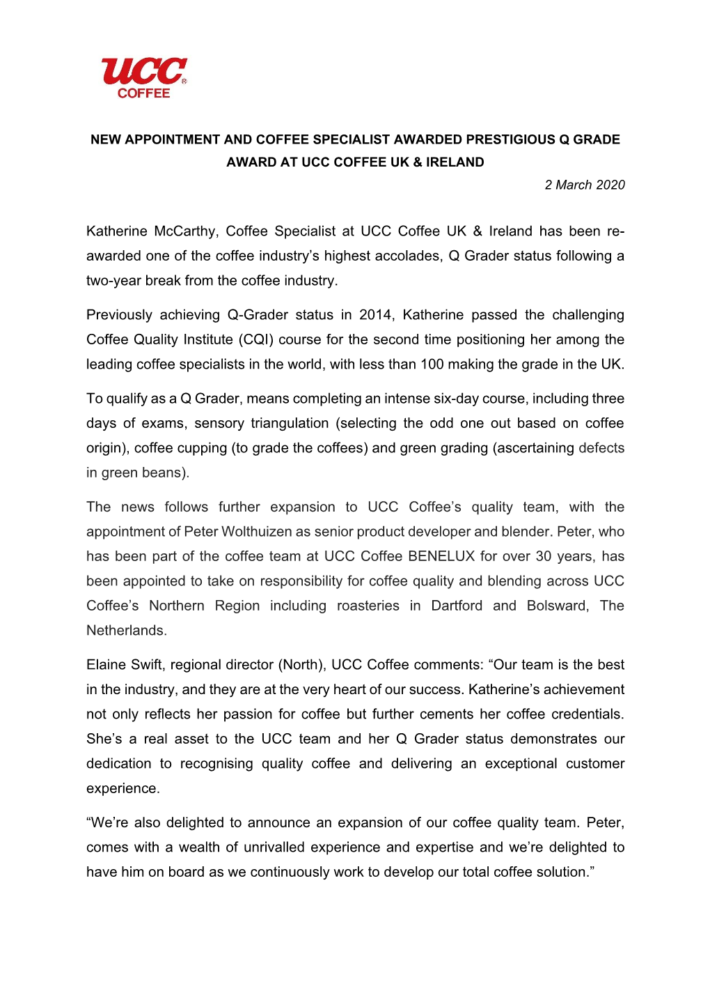 Katherine Mccarthy, Coffee Specialist at UCC Coffee UK & Ireland Has