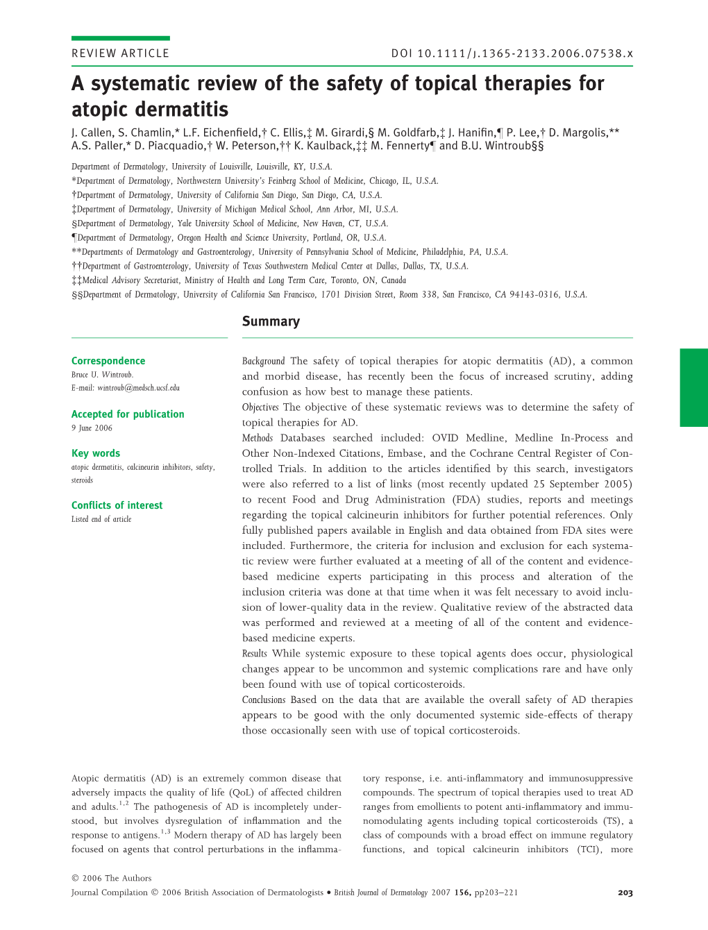 A Systematic Review of the Safety of Topical Therapies for Atopic Dermatitis J