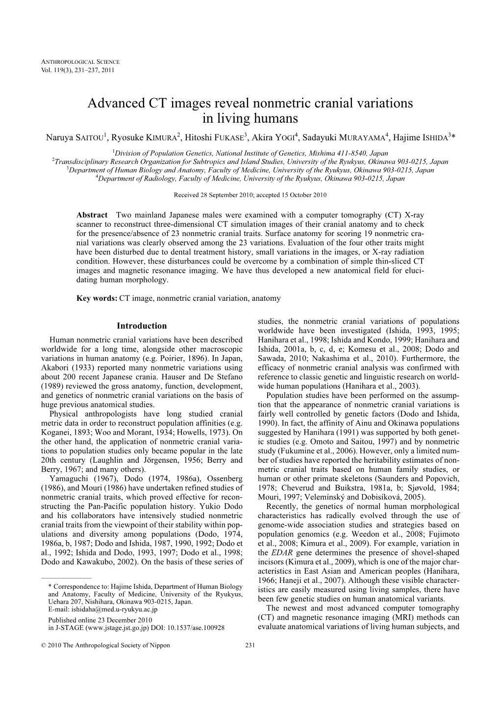 Advanced CT Images Reveal Nonmetric Cranial Variations in Living