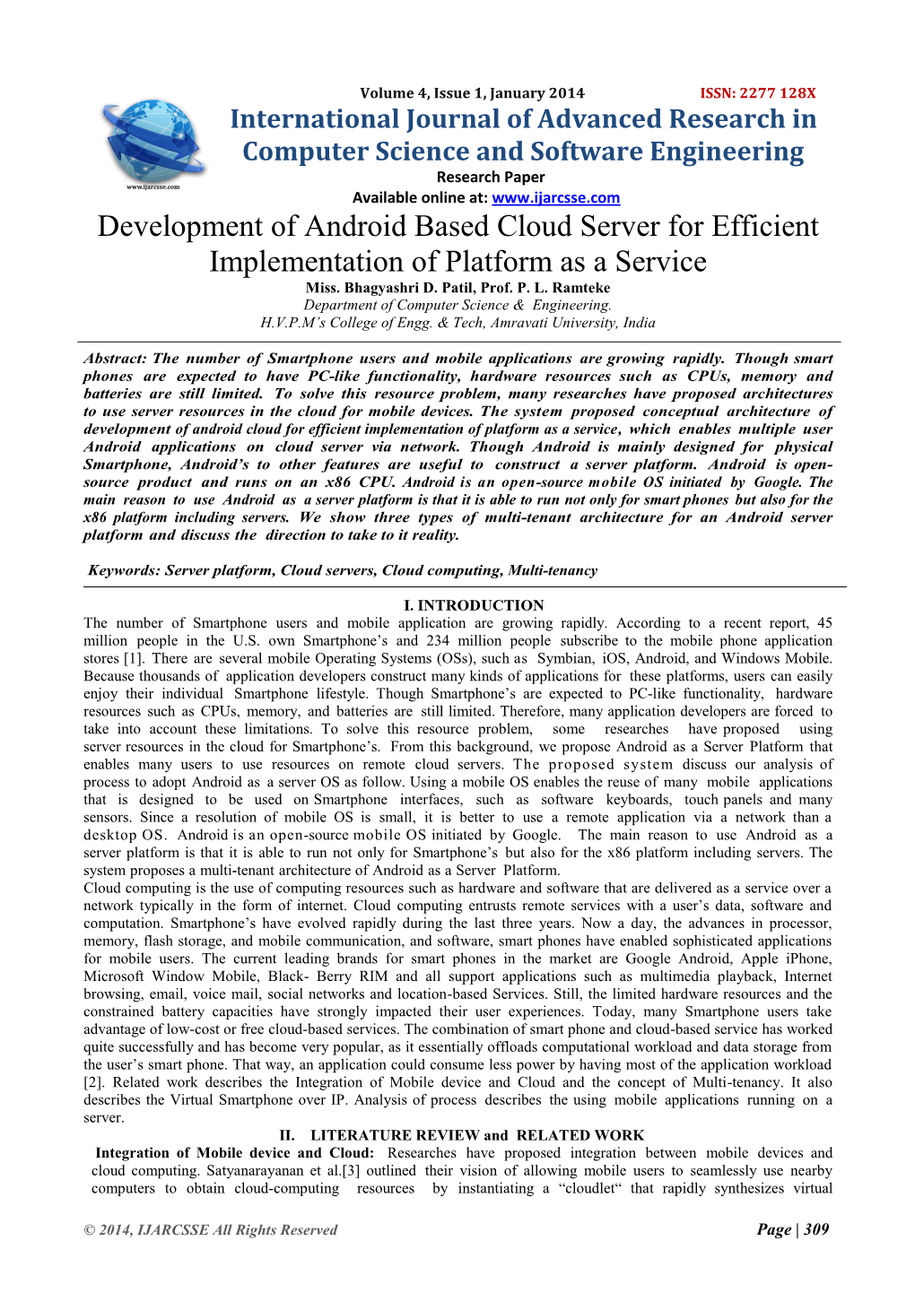 Development of Android Based Cloud Server for Efficient Implementation of Platform As a Service Miss