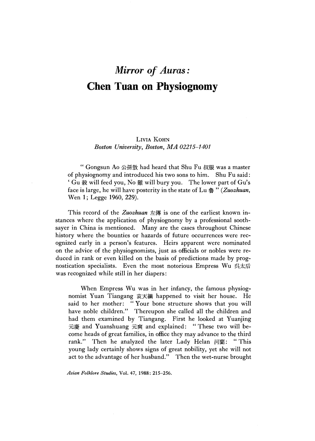 Mirror of Auras: Chen Tuan on Physiognomy