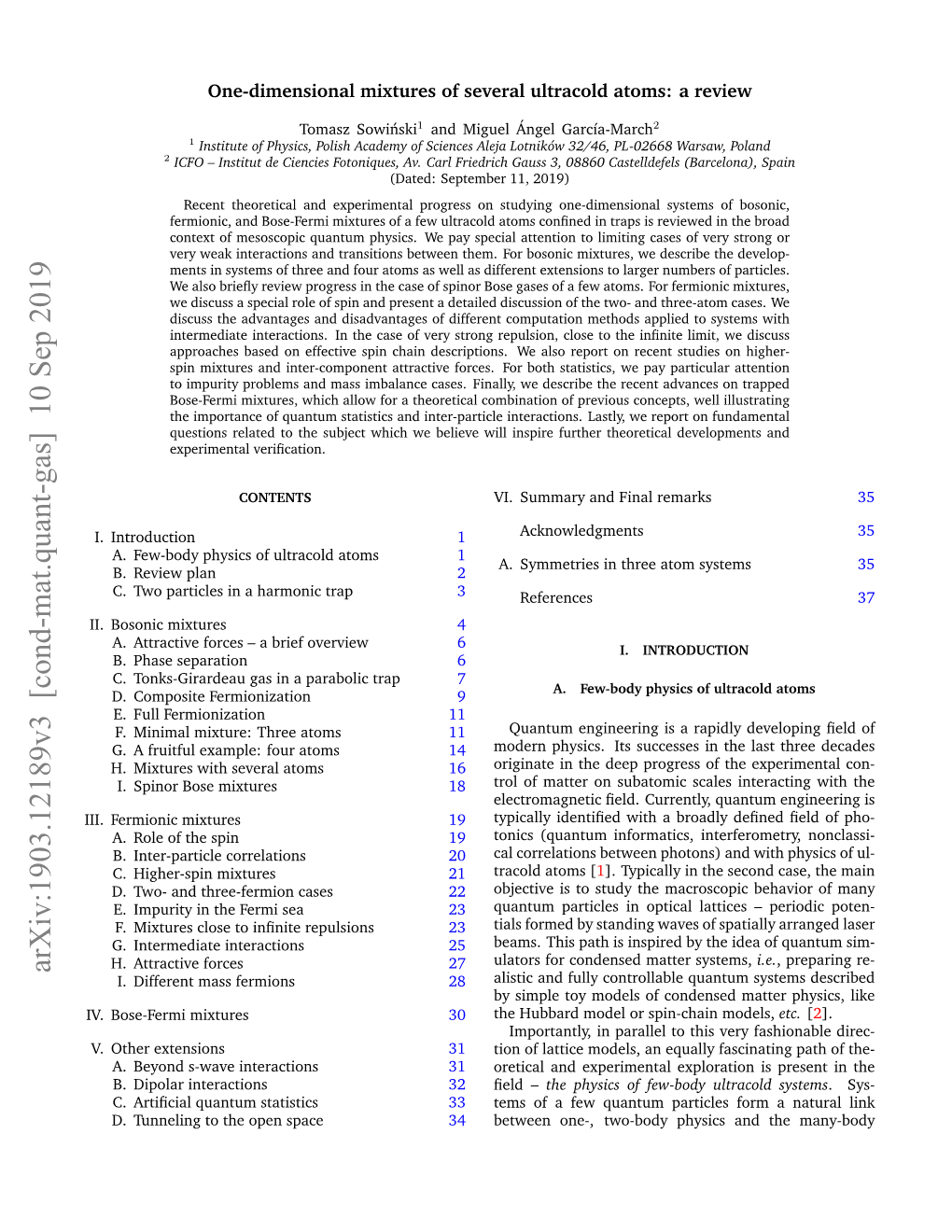 Arxiv:1903.12189V3 [Cond-Mat.Quant-Gas] 10 Sep 2019 I