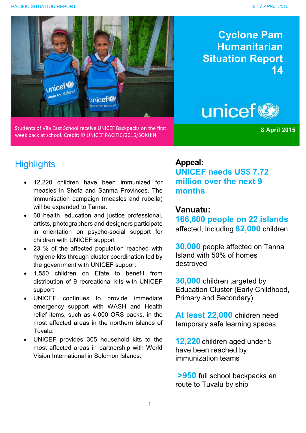 Cyclone Pam Humanitarian Situation Report 14