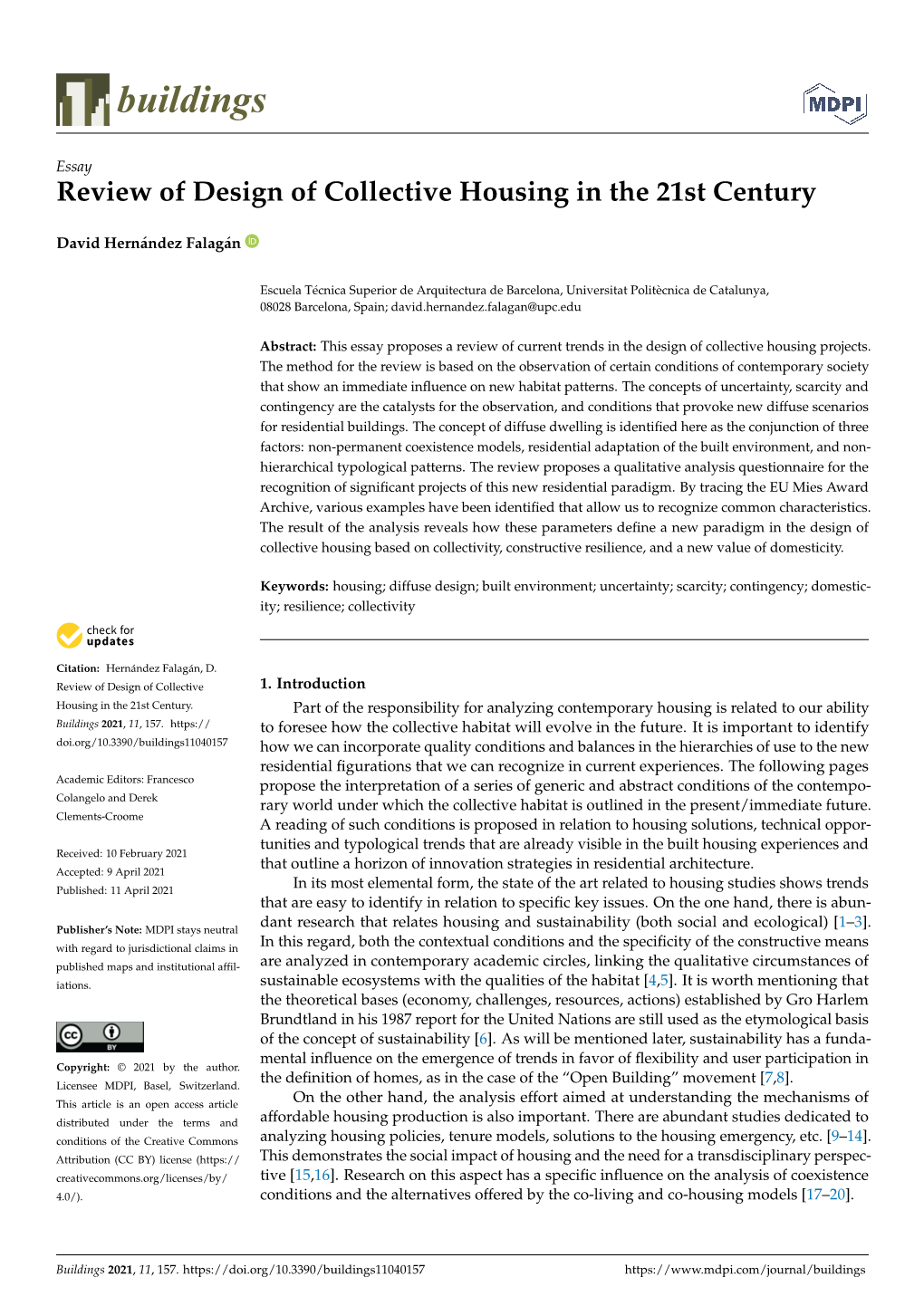 Review of Design of Collective Housing in the 21St Century