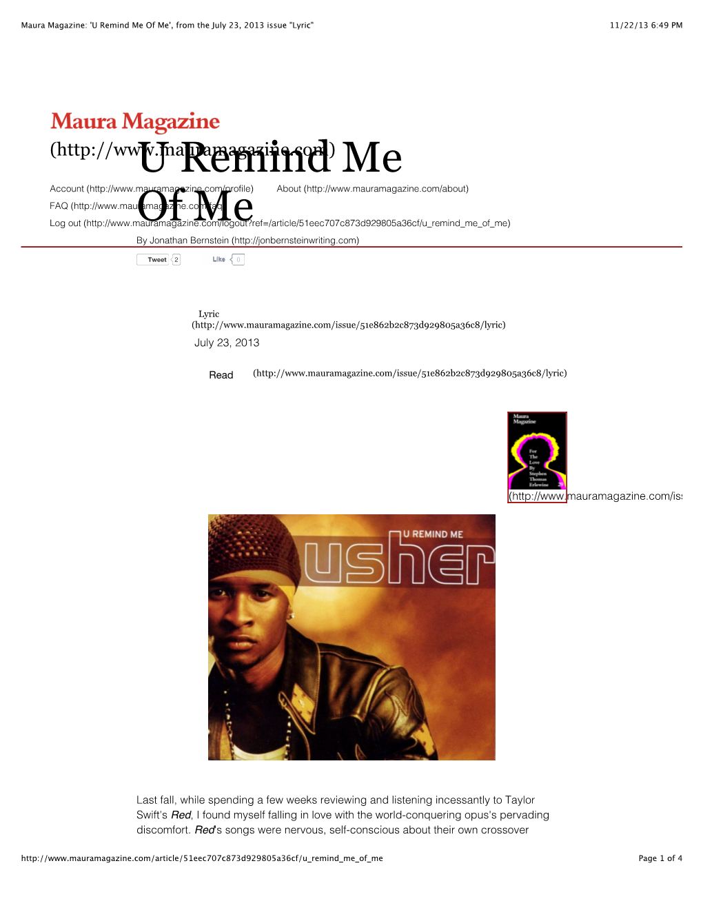 U Remind Me of Me', from the July 23, 2013 Issue 