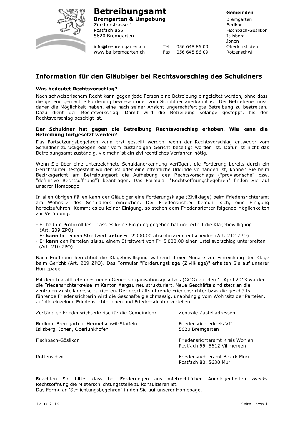 Information Zum Rechtsvorschlag