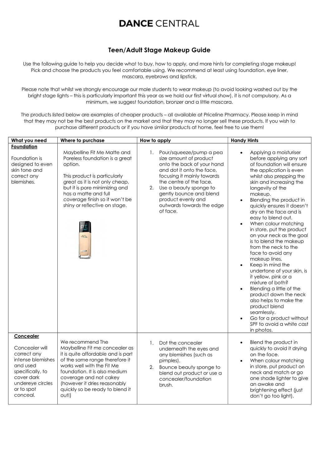 Teen/Adult Stage Makeup Guide