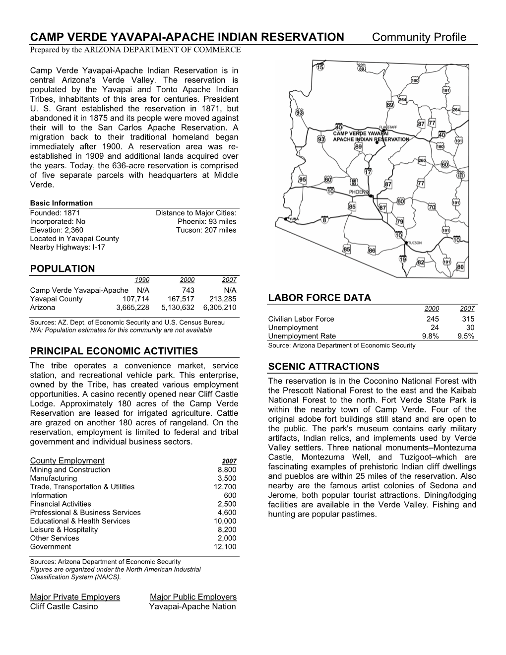 CAMP VERDE YAVAPAI-APACHE INDIAN RESERVATION Community Profile Prepared by the ARIZONA DEPARTMENT of COMMERCE