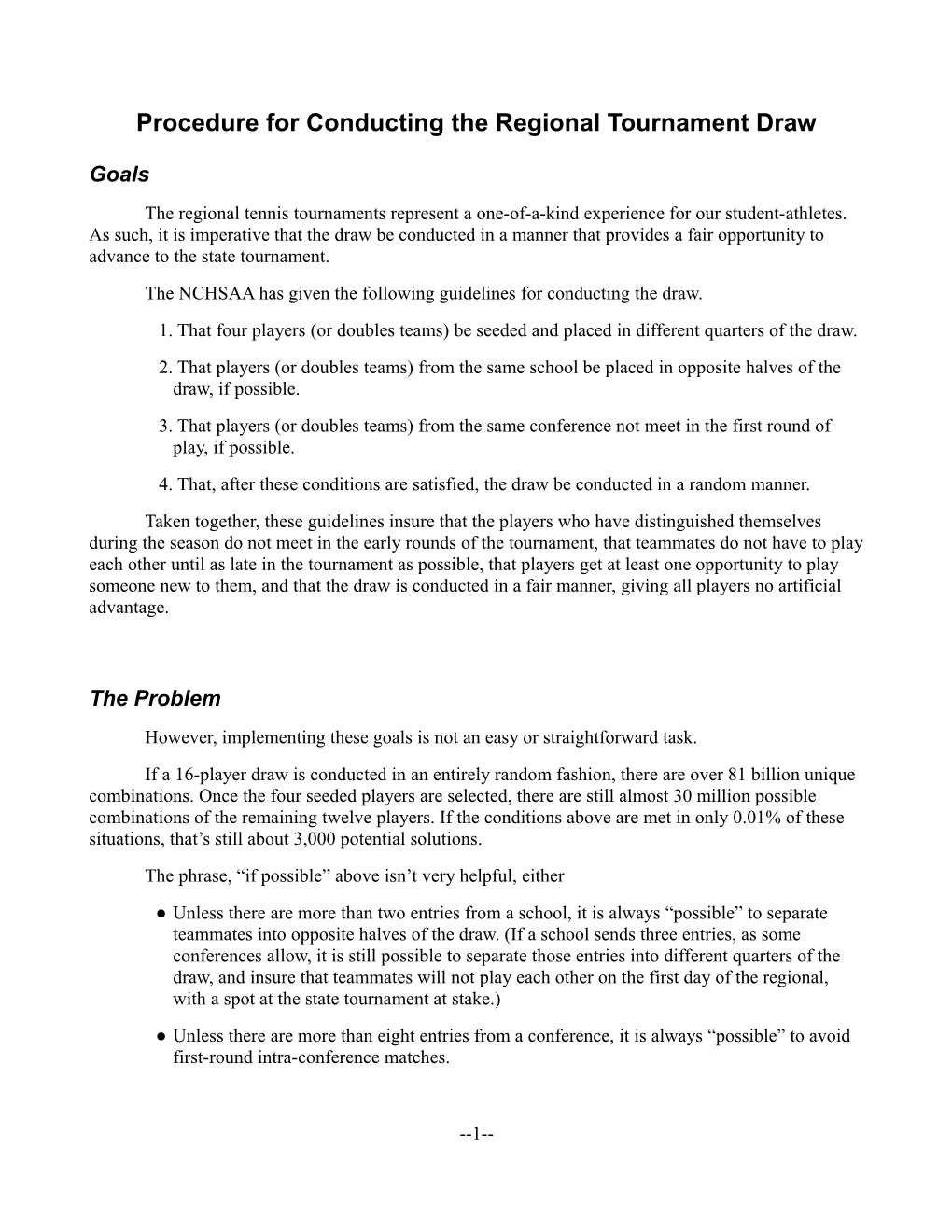 Procedure for Conducting the Regional Tournament Draw