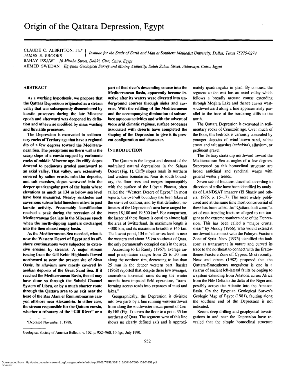 Origin of the Qattara Depression, Egypt