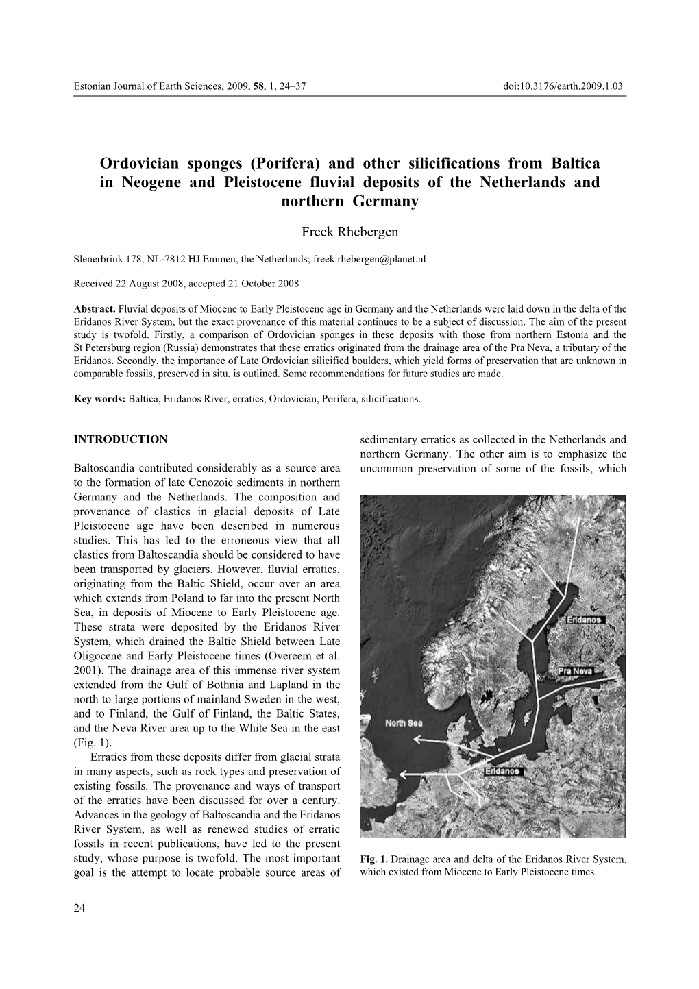 Ordovician Sponges (Porifera) and Other Silicifications from Baltica in Neogene and Pleistocene Fluvial Deposits of the Netherlands and Northern Germany