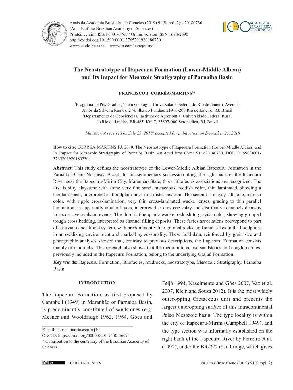 The Neostratotype of Itapecuru Formation (Lower-Middle Albian) and Its Impact for Mesozoic Stratigraphy of Parnaíba Basin