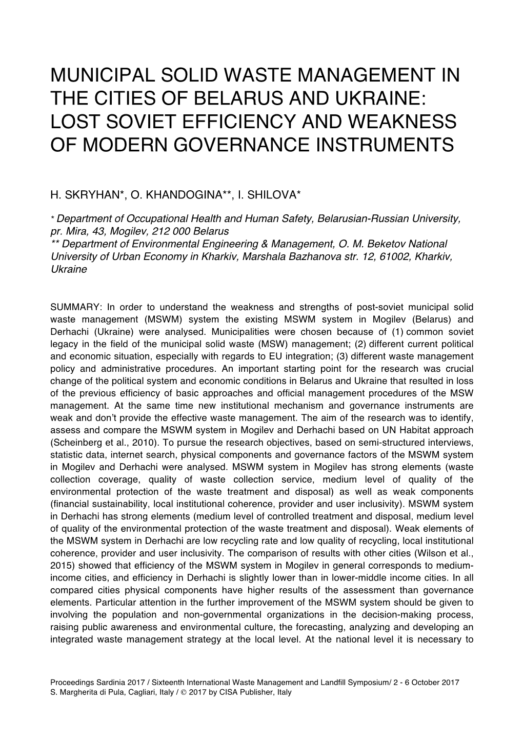 Municipal Solid Waste Management in the Cities of Belarus and Ukraine: Lost Soviet Efficiency and Weakness of Modern Governance Instruments