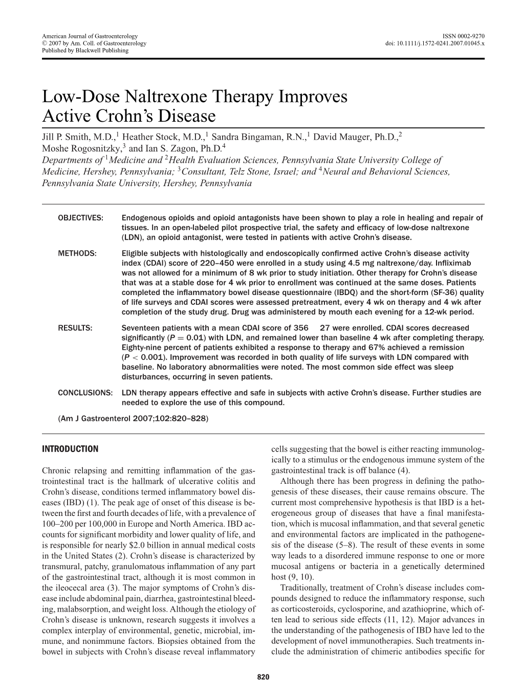 Low-Dose Naltrexone Therapy Improves Active Crohn's Disease