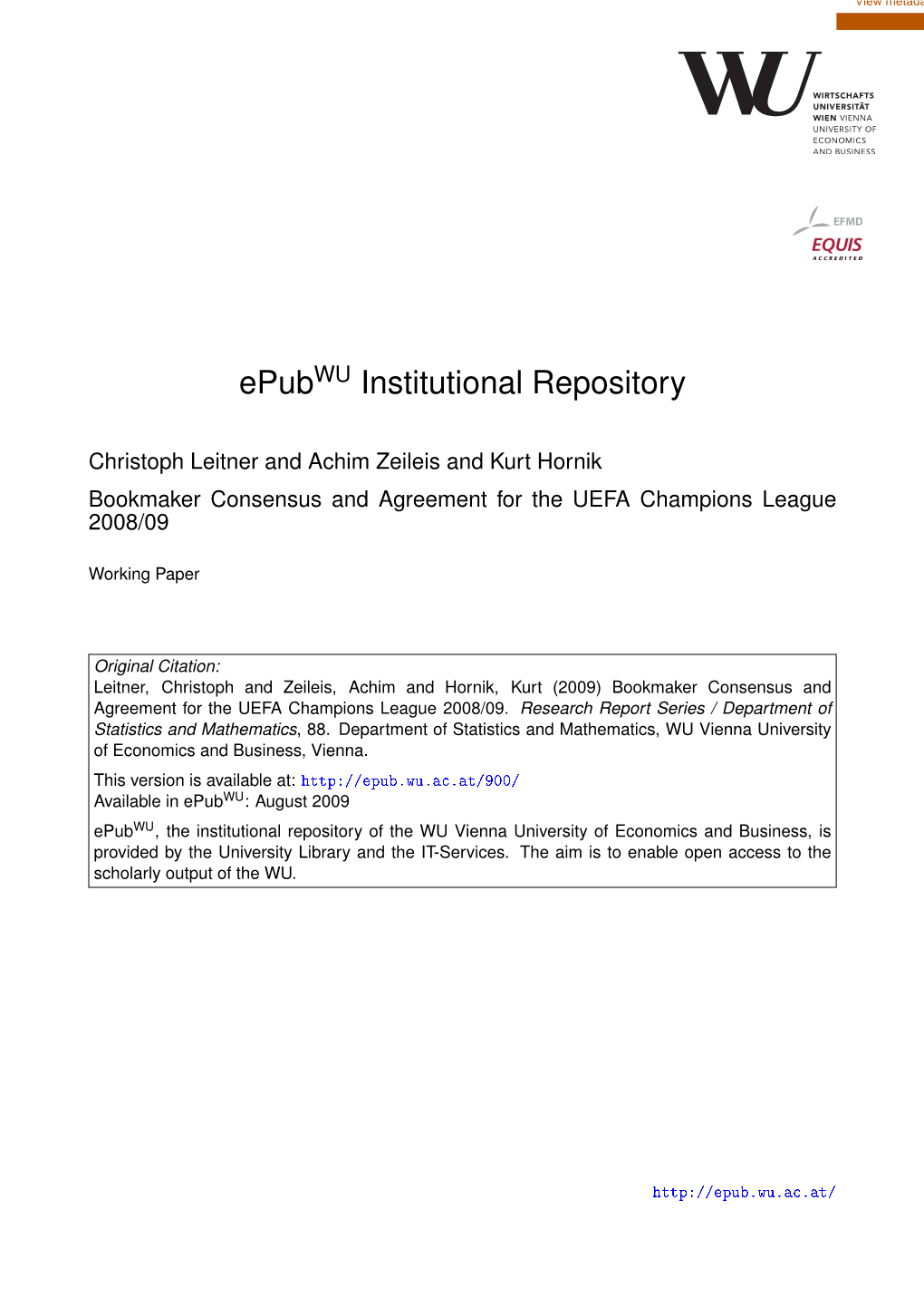 Bookmaker Consensus and Agreement for the UEFA Champions League 2008/09