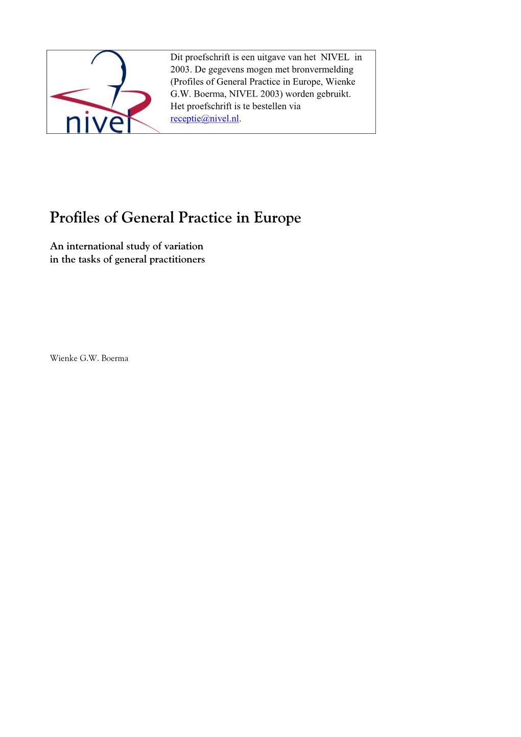 Profiles of General Practice in Europe, Wienke G.W