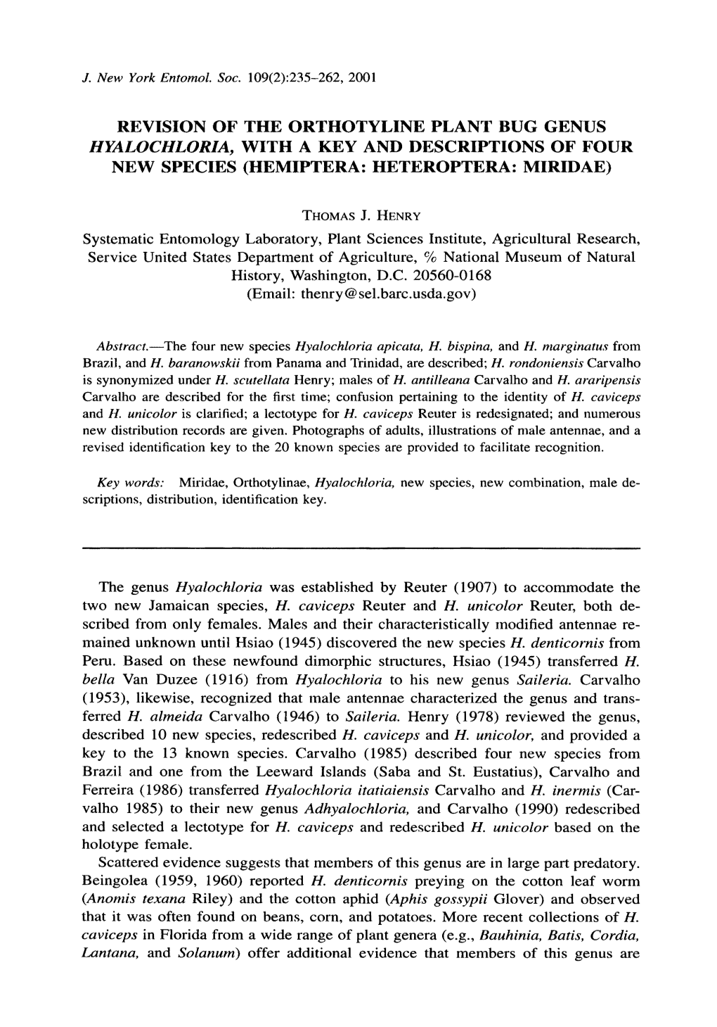 Revision of the Orthotyline Plant Bug Genus New Species