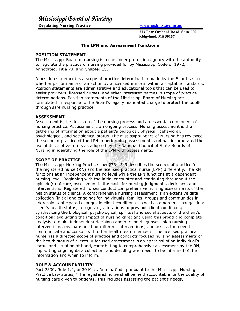 LPN and Assessment Functions