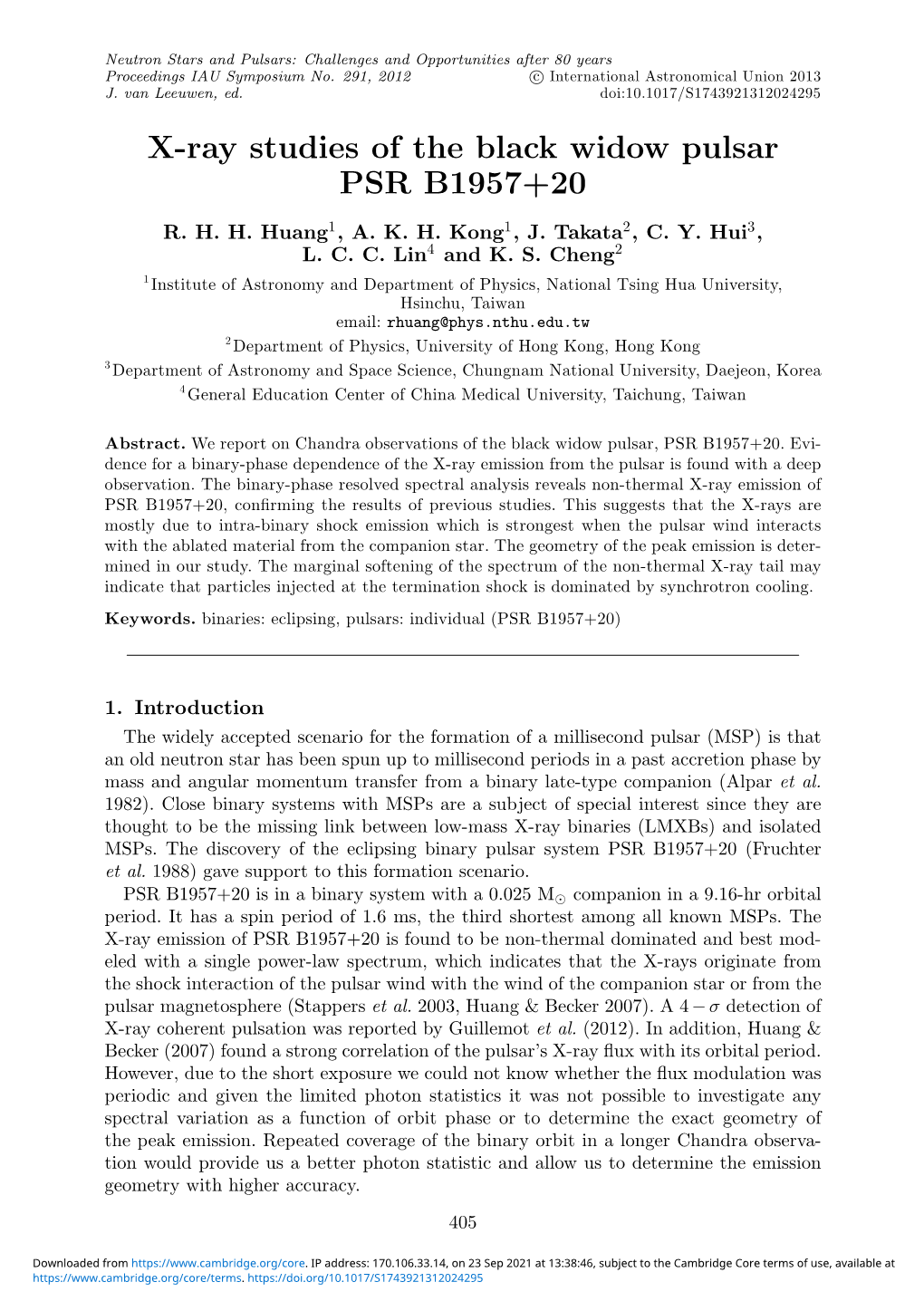 X-Ray Studies of the Black Widow Pulsar PSR B1957+20