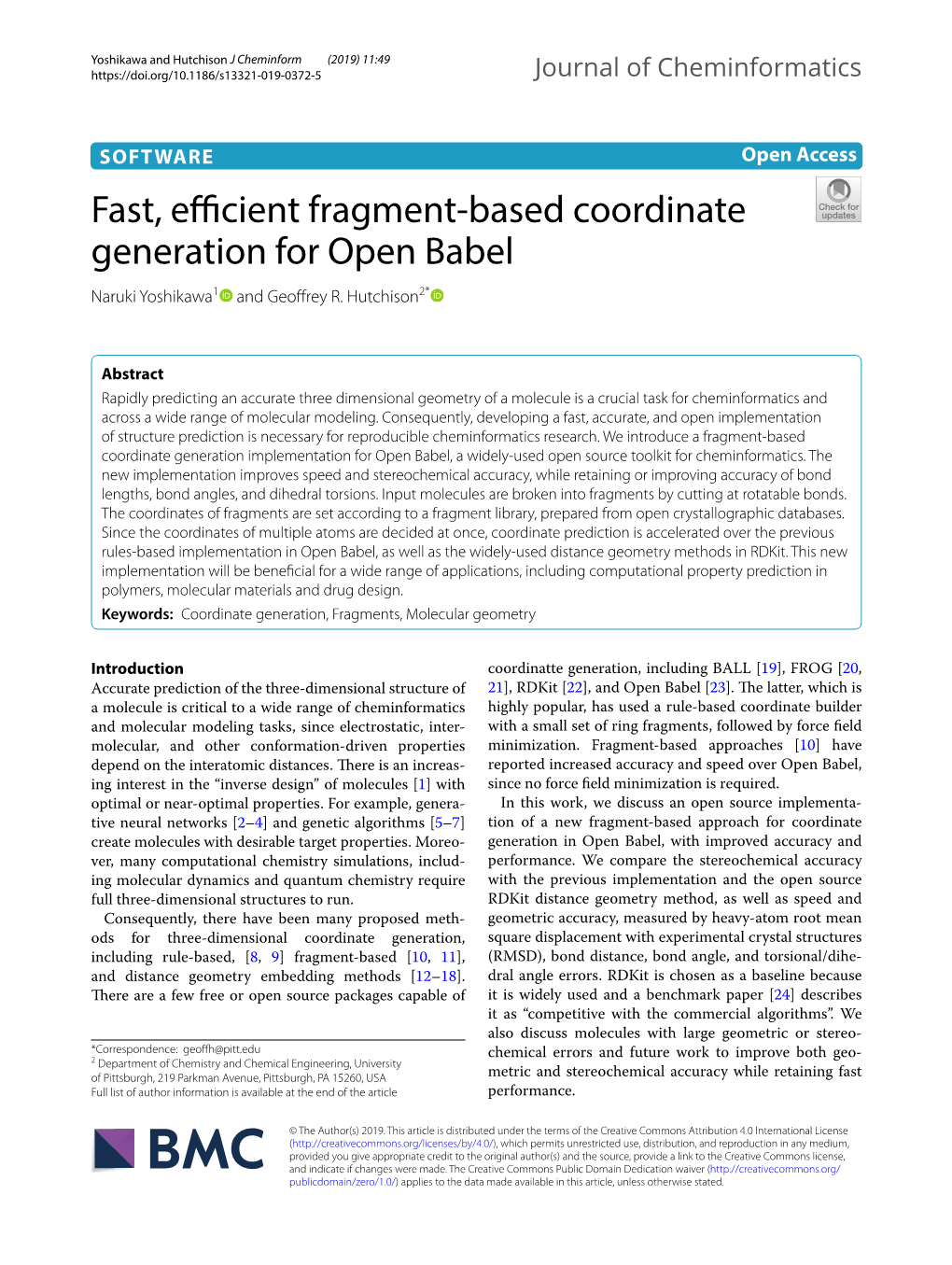 Fast, Efficient Fragment-Based Coordinate Generation for Open Babel