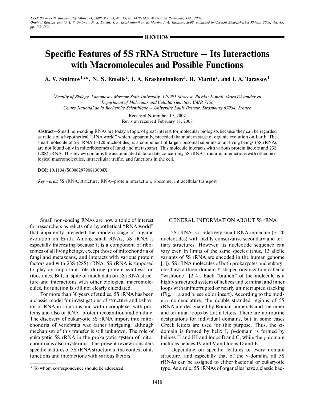 Specific Features of 5S Rrna Structure – Its Interactions with Macromolecules and Possible Functions