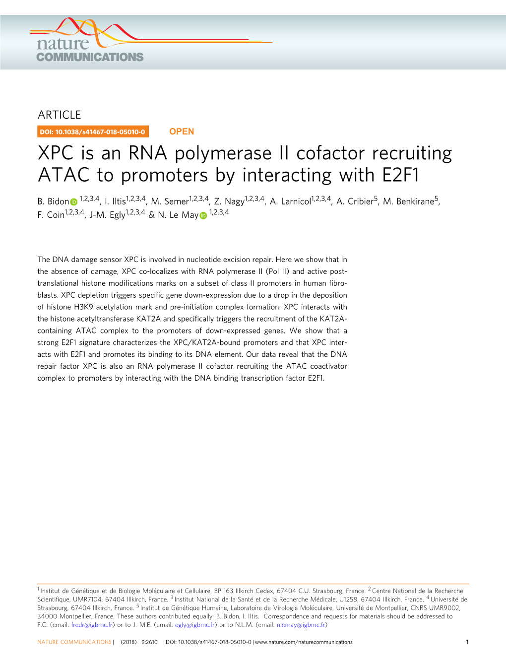 XPC Is an RNA Polymerase II Cofactor Recruiting ATAC to Promoters by Interacting with E2F1