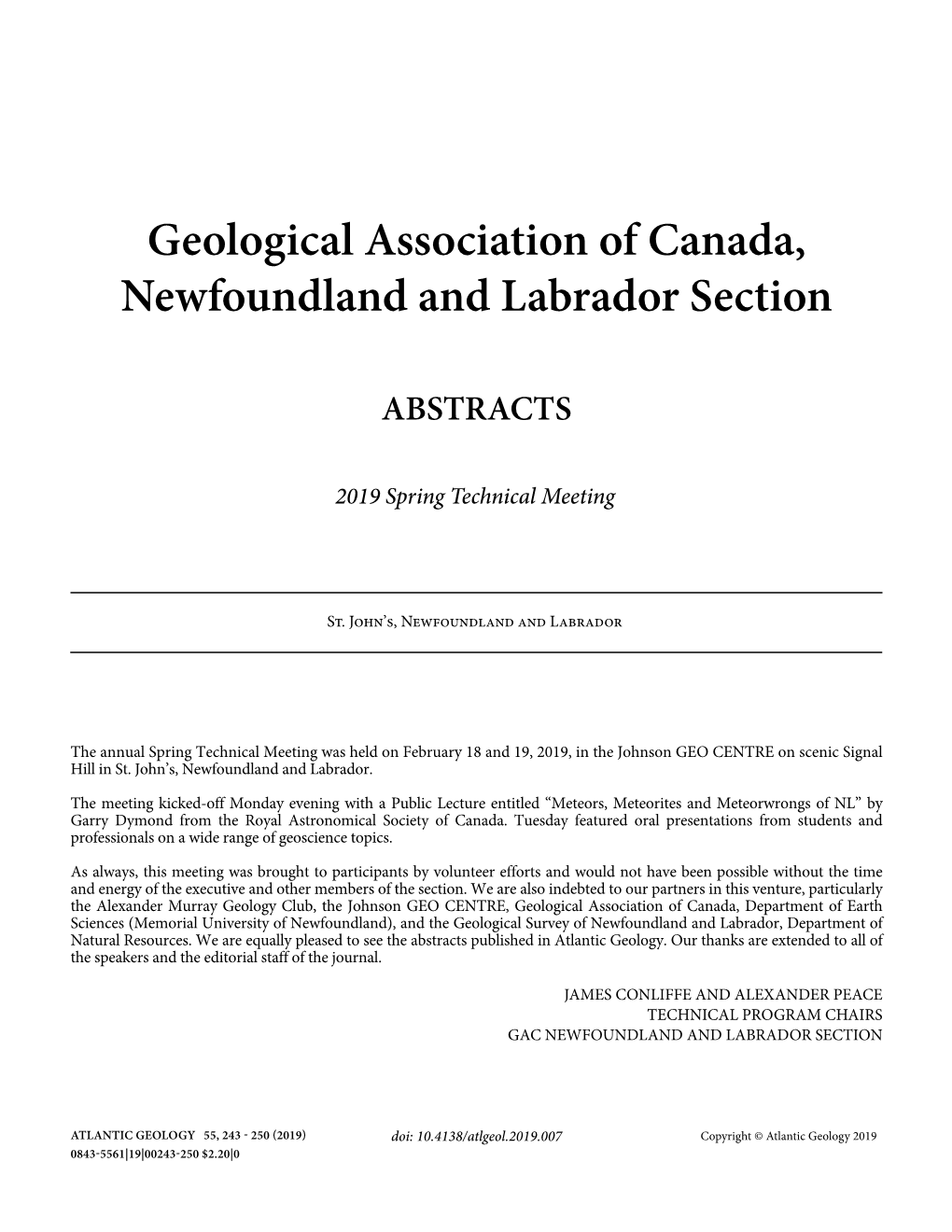 Geological Association of Canada, Newfoundland and Labrador Section