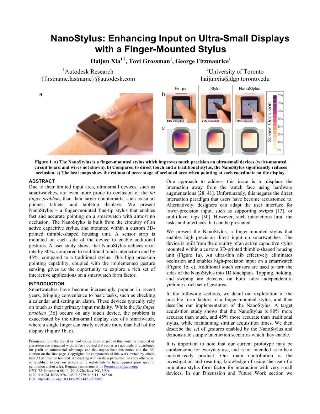 Nanostylus: Enhancing Input on Ultra-Small Displays with a Finger