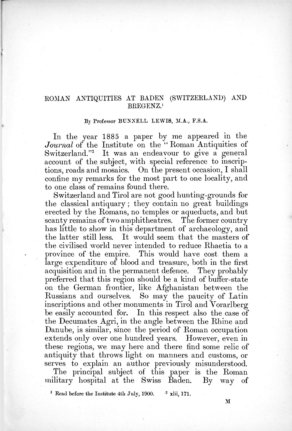 Roman Antiquities of Switzerland."2 It Was an Endeavour to Give a General Account of the Subject, with Special Reference to Inscrip- Tions, Roads and Mosaics