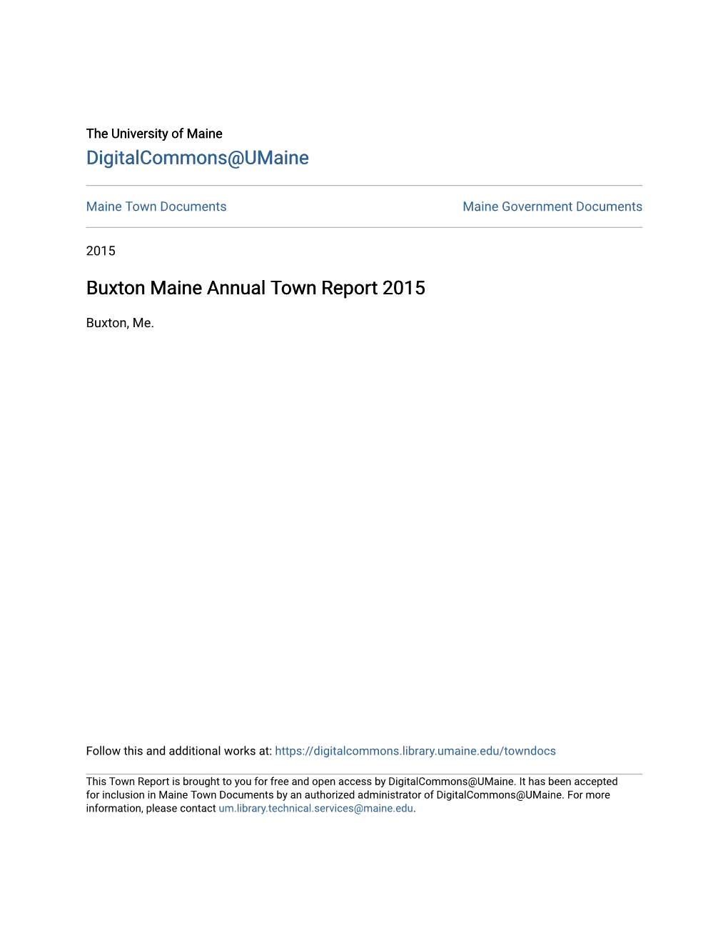 Buxton Maine Annual Town Report 2015