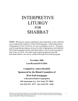 Interpretive Liturgy Shabbat