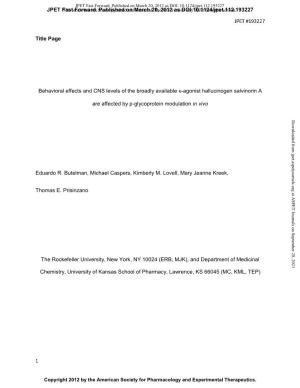 Title Page Behavioral Effects and CNS Levels of the Broadly