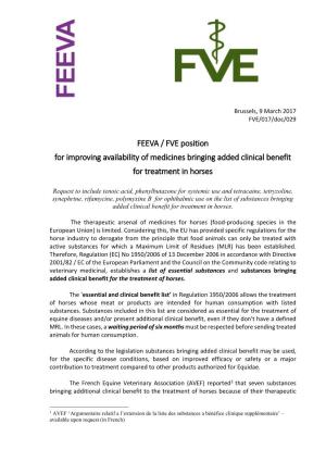 FEEVA / FVE Position for Improving Availability of Medicines Bringing Added Clinical Benefit for Treatment in Horses