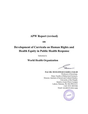 On Development of Curricula on Human Rights and Health Equity in Public Health Response