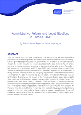 Administrative Reform and Local Elections in Ukraine 2020