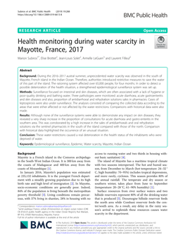 Health Monitoring During Water Scarcity in Mayotte, France, 2017 Marion Subiros1*, Elise Brottet2, Jean-Louis Solet2, Armelle Leguen3 and Laurent Filleul2