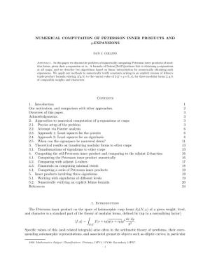 NUMERICAL COMPUTATION of PETERSSON INNER PRODUCTS and Q-EXPANSIONS