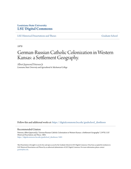 German-Russian Catholic Colonization in Western Kansas: a Settlement Geography